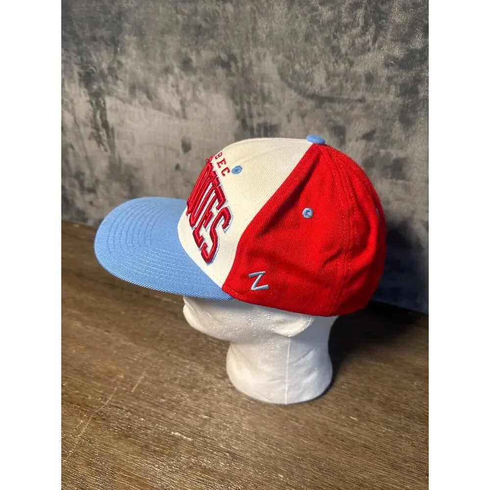 Zephyr Quebec Nordiques NHL Snapback Hat Red Blue Cream 3D Puff Script Cap OSFA